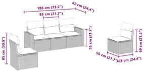 vidaXL Σαλόνι Κήπου Σετ 5 Τεμαχίων Γκρι Συνθετικό Ρατάν με Μαξιλάρια