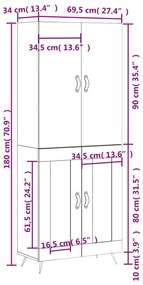 Ντουλάπι Γυαλιστερό Λευκό 69,5x34x180 εκ. Επεξεργασμένο Ξύλο - Λευκό