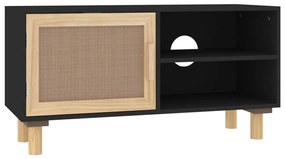 vidaXL Έπιπλο Τηλεόρασης Μαύρο 80x30x40 εκ. Μασίφ Πεύκο &amp; Φυσικό Ρατάν