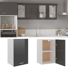 vidaXL Ντουλάπι Κρεμαστό Γυαλιστερό Γκρι 39,5x31x60 εκ. Μοριοσανίδα
