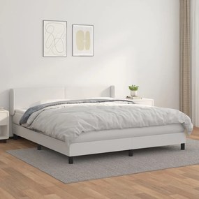Κρεβάτι Boxspring με Στρώμα Λευκό 160x200εκ.από Συνθετικό Δέρμα