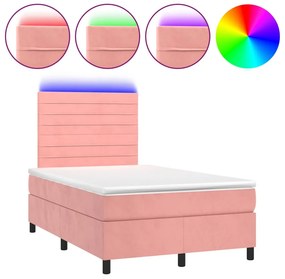 vidaXL Κρεβάτι Boxspring με Στρώμα &amp; LED Ροζ 120x200 εκ. Βελούδινο