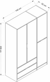 Τριφυλλη Ντουλαπα Λευκο/Χρυσο ELINA 52x140x208