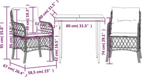 vidaXL Σετ Επίπλων Bistro 3 τεμ. Μικτό Μπεζ Συνθ. Ρατάν με Μαξιλάρια