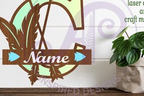 Σετ των 2 Intra απο ξύλο plywood 3mm-4mm πάχος Boho κεφαλαίο μονόγραμμα Γράμμα C Δίασταση 30x20 cm INTRAFABR-86122652