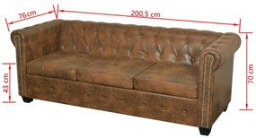 vidaXL Καναπές Τριθέσιος Chesterfield Καφέ από Συνθετικό Δέρμα