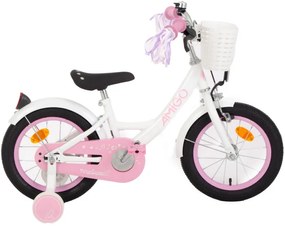 Perfect 14 Inch 22 cm Girls Coaster Brake WhitePinkAMIGO