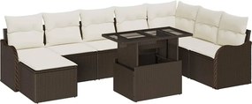 vidaXL Σετ Καναπέ Κήπου με μαξιλάρι 9 pcs Καφέ Πολυ ράταν