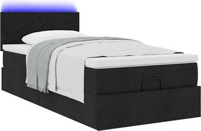 vidaXL Οθωμανικό κρεβάτι με στρώμα &amp; LEDs Μαύρο 90x200 cm Ύφασμα