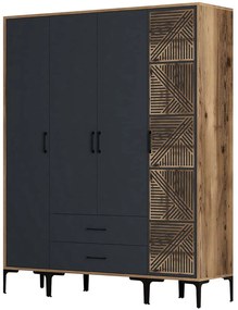 Ντουλάπα Τετράφυλλη Kumsal 845HCT5489 160x47,5x201,4cm Walnut-Anthracite Τετράφυλλη