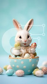 Intra Συλλεκτικό Ξύλινο Παζλ Plywood 4mm - White Bunny Rabbit σε πασχαλινό μπολ με πολύχρωμα αυγά Σε Ξύλινο Κουτί - Διαστάσεις Puzzle: 10x10 cm – 25 κομμάτια