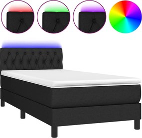 vidaXL Κρεβάτι Boxspring με Στρώμα &amp; LED Μαύρο 90x200 εκ. Υφασμάτινο