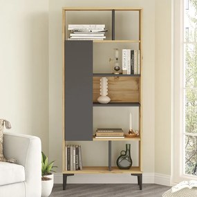 Βιβλιοθήκη Neville pakoworld φυσικό-ανθρακί 72x25x163.3εκ (1 τεμάχια)