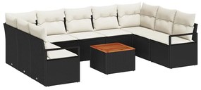 vidaXL Σετ Καναπέ Κήπου με μαξιλάρι 10 pcs Μαύρο Πολυ ράταν