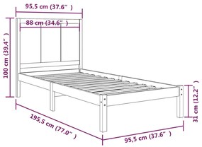 vidaXL Σκελετός Κρεβατιού Χωρίς Στρώμα 90x190 εκ Μασίφ Ξύλο Πεύκου