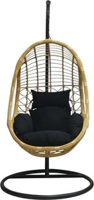 SALSA Κρεμαστή Πολυθρόνα, PE Wicker Φυσικό, Μέταλλο Βαφή Μαύρο, Μαξιλάρι Μαύρο   1τμχ