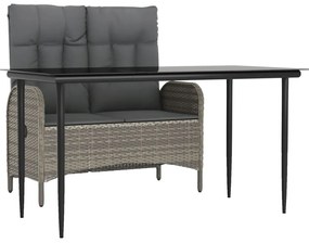 vidaXL Σετ Τραπεζαρίας Κήπου 2 τεμ. Γκρι Συνθ. Ρατάν με Μαξιλάρια