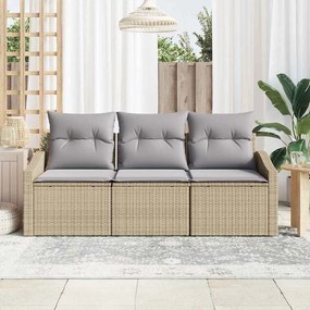 vidaXL Σετ Καναπέ Κήπου 3 pcs Μπεζ Πολυ ράταν