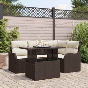 vidaXL Σετ Καναπέ Κήπου με μαξιλάρι 5 pcs Καφέ Πολυ ράταν