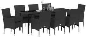 vidaXL Σετ Τραπεζαρίας Κήπου 9 Τεμαχίων με Μαξιλάρια Μαύρο Πολυ Ρατάν