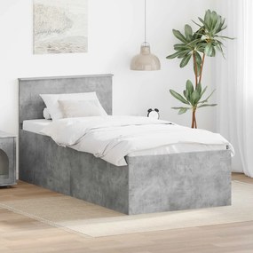 vidaXL Σκελετός Κρεβατιού με κεφαλάρι Σκυρόδεμα Γκρι 90 x 190 cm