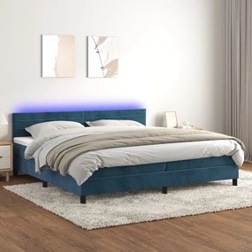 Κρεβάτι Boxspring με Στρώμα &amp; LED Σκ. Μπλε 200x200εκ. Βελούδινο - Μπλε