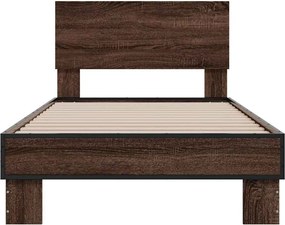 vidaXL Πλαίσιο Κρεβατιού Καφέ Δρυς 75x190 εκ. Επεξ. Ξύλο &amp; Μέταλλο