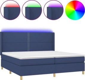 vidaXL Κρεβάτι Boxspring με Στρώμα &amp; LED Μπλε 200x200 εκ. Υφασμάτινο