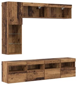vidaXL Ντουλάπι TV με led 7 pcs Παλιό ξύλο Επεξεργασμένο ξύλο