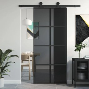 vidaXL Συρόμενη Πόρτα Μαύρη 90 x 205 εκ. από Ψημένο Γυαλί &amp; Αλουμίνιο