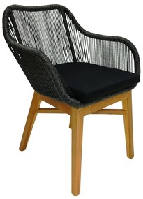 Intrahome Πολυθρόνα Kalie Intrahome teak ξύλο και συνθετικό σχοινί σε φυσική-μαύρη απόχρωση με μαξιλάρι 60x61x80εκ | SKU: INTRAPA-454111123
