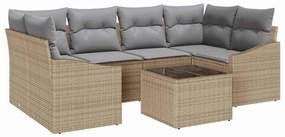vidaXL Σετ Καναπέ Κήπου με μαξιλάρι 7 pcs Μπεζ, Γκρι 55 x 55 x 37 εκ