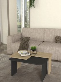 Σετ 2 Ασύμμετρα Τραπέζια Σαλονιού Μοντέρνου Σχεδιασμού -δρυς/ανθρακί 75x75x35 cm