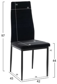 Σετ τραπεζαρίας LADY C21199.04 5τμχ Γυαλί - Μέταλλο &amp; Καρέκλες Βελούδο Μαύρο 90x90x74 εκ.