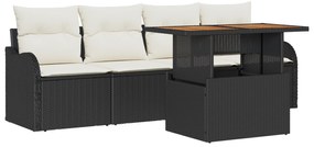 vidaXL Set καναπέ κήπου  5 τεμαχίων με μαξιλάρια, μαύρο πολυ-ράτταν.