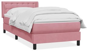 Κρεβάτι Boxspring με Στρώμα Ροζ 80x220 εκ. Βελούδινο - Ροζ