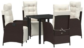 vidaXL Σέτ φαγητού για κήπο με μαξιλάρι 5 pcs Καφέ συνθετικό ρατάν