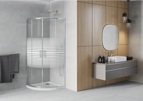 Mexen Rio ημικυκλική καμπίνα ντους 90 x 90 cm, λευκές λωρίδες, χρώμιο +