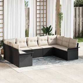 vidaXL Σετ Καναπέ Κήπου με μαξιλάρι 9 pcs Μαύρο Πολυ ράταν
