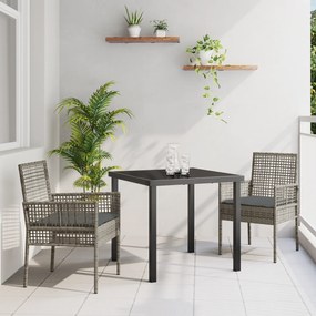vidaXL Σετ Τραπεζιού Κήπου 3 κομματιών με Μαξιλάρια Γκρι Πολυράτανα