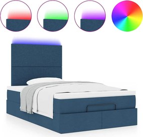 vidaXL Οθωμανικό κρεβάτι με στρώμα &amp; LEDs Μπλε 120x190cm ύφασμα