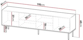 Τραπέζι Tv Charlotte K103, Άσπρο, Μαύρο, Ο αριθμός των θυρών: 4, 190x60x41cm, 43 kg | Epipla1.gr