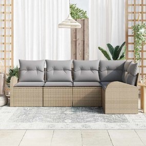 vidaXL Σετ Καναπέ Κήπου με μαξιλάρι 5 pcs Μπεζ Πολυ ράταν