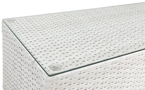 Τραπεζάκι εξωτερικού χώρου Comfort Garden 1379, 32x38x90cm, Άσπρο, Επεξεργασμένο γυαλί, Πλαστικό ψάθινο