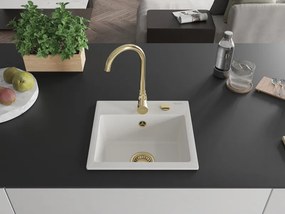 Mexen Milo νεροχύτης από γρανίτη 1-δοχείο 435 x 410 mm, λευκός, σιφόνι χρυσό