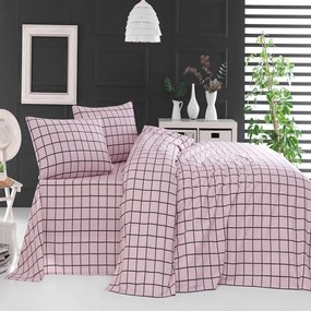 Σεντόνια Φανελένια Squares (Σετ 3τμχ) Pink Ρυθμός  Semi-double 160x260cm 100% Βαμβακερή Φανέλα