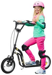 HOMCOM Πατίνι για παιδιά από 5 ετών, πατίνι, πατίνι πόλης, με φουσκωτά ελαστικά 12 ιντσών, καουτσούκ, αλουμίνιο, μαύρο 120 x 58 x 85-95 cm