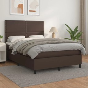 Κρεβάτι Boxspring με Στρώμα Καφέ 140x190εκ. από Συνθετικό Δέρμα - Καφέ