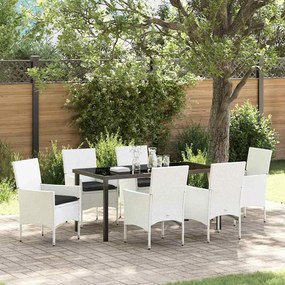 vidaXL Σέτ φαγητού για κήπο με μαξιλάρι 7 pcs Λευκό Πολυ ράταν