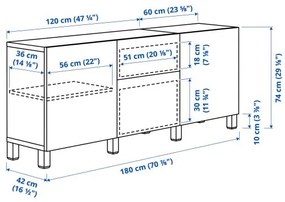 BESTÅ σύνθεση αποθήκευσης με συρτάρια ανοίγματος με πίεση, 180x42x74 cm 694.218.52
